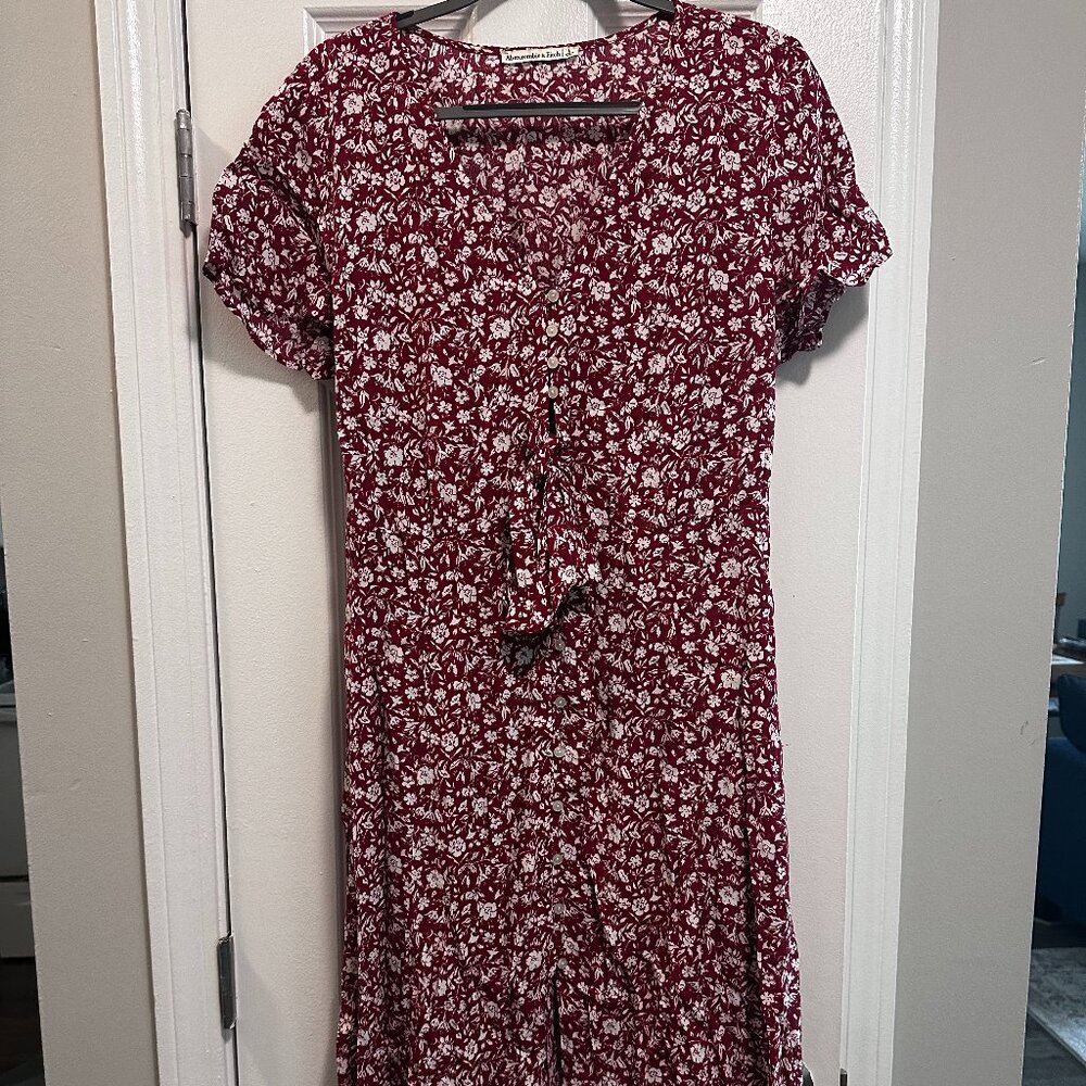 Red and white floral maxi dress